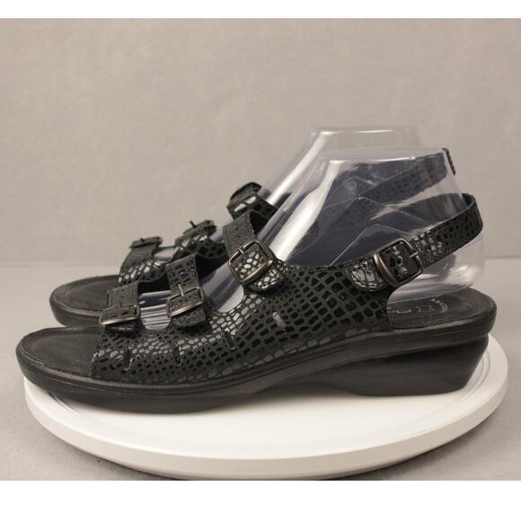 FLEXUS Sandals Comfort Italy Made Genuine Black Leather Anti-Shock Sz Women's 42 - Picture 3 of 12